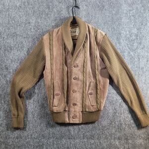 Vintage Hi Gear Suede Jacket Sweater Cardigan Leather Knited Tan Men's M